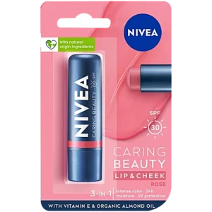 Nivea Lip & Cheek Caring Beauty - Rose, With Vitamin E & Organic Almond Oil, 4.8 g
